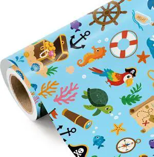 WRAPAHOLIC Ocean Wrapping Paper Roll - Mini Roll - 17 Inch x 9.8 Feet - Pirate Whales Dolphins Fishes Sea Blue Design for Boys Girls Kids Birthday, Baby Shower WRAPAHOLIC Ocean Wrapping Paper Roll - Mini Roll - 17 Inch x 9.8 Feet - Pirate Whales Dolphins Fishes Sea Blue Design for Boys Girls Kids Birthday, Baby Shower