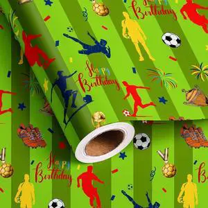 Altarho Soccer Wrapping Paper Roll for Kids Girls Women - Green Grassy Football Sport Design Gift Wrap for Birthday Baby Shower Xmas Holiday Total 28.5sq.ft Altarho Soccer Wrapping Paper Roll for Kids Girls Women - Green Grassy Football Sport Design Gift Wrap for Birthday Baby Shower Xmas Holiday Total 28.5sq.ft