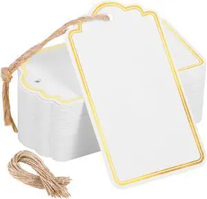 120 PCS Tags with String 3.5''×2'' Gold Foil Metallic Gift Tags 120 PCS Tags with String 3.5''×2'' Gold Foil Metallic Gift Tags