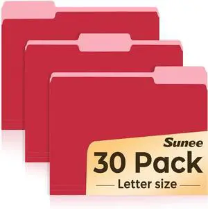 SUNEE File Folders, 30 Pack Manilla Folders 8.5 x 11, Colored File Folder Home Office School Supplies for Documents Files Paper, Red SUNEE File Folders, 30 Pack Manilla Folders 8.5 x 11, Colored File Folder Home Office School Supplies for Documents Files Paper, Red