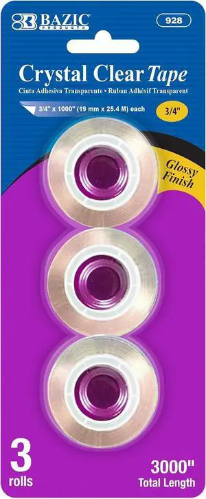BAZIC PRODUCTS Crystal Clear Tape Refill, 3/4 in x 1000 in, 3 Ct BAZIC PRODUCTS Crystal Clear Tape Refill, 3/4 in x 1000 in, 3 Ct