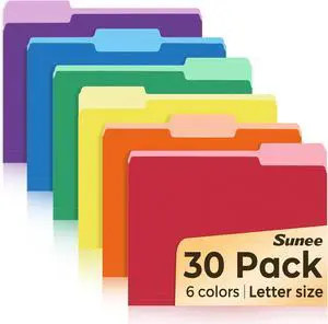SUNEE File Folders, 30 Pack Manilla Folders 8.5 x 11, Colored File Folders Home Office School Supplies for Documents Files Paper, 6 Assorted Colors SUNEE File Folders, 30 Pack Manilla Folders 8.5 x 11, Colored File Folders Home Office School Supplies for Documents Files Paper, 6 Assorted Colors