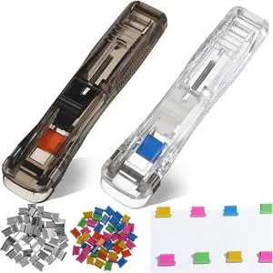 Housoutil Portable Binder Clip Stapler, 2 Pack Mini Push Stapler Handheld, Mini Push Clamp Dispenser with Reusable 50PCS Colorful and 50PCS Silver Clip for Fixing Documents Home School Desk Office Housoutil Portable Binder Clip Stapler, 2 Pack Mini Push Stapler Handheld, Mini Push Clamp Dispenser with Reusable 50PCS Colorful and 50PCS Silver Clip for Fixing Documents Home School Desk Office