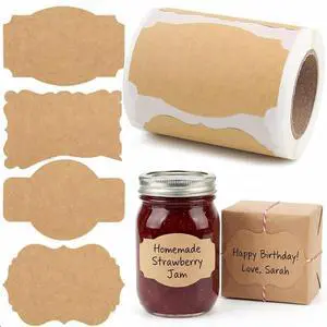 SallyFashion Kraft Label Stickers 200 Pack, 3 X 2 inch in 4 Designs SallyFashion Kraft Label Stickers 200 Pack, 3 X 2 inch in 4 Designs