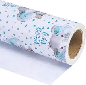 WRAPAHOLIC Baby Boy Wrapping Paper - Mini Roll - 17 Inch X 33 Feet - Adorable Blue Elephant Design for Baby Shower, Party, Holiday WRAPAHOLIC Baby Boy Wrapping Paper - Mini Roll - 17 Inch X 33 Feet - Adorable Blue Elephant Design for Baby Shower, Party, Holiday