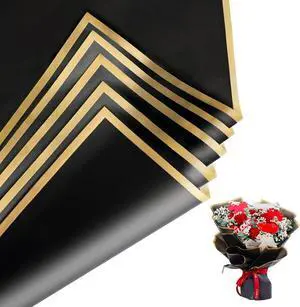 Duyasurs 20 Sheets Floral Wrapping Paper, Waterproof Bouquet Wrapping, 22.8x22.8IN, Florist Supplies Packaging Paper, DIY Gift Box, Wedding & Birthday Gifts, Gold Edge (Black) Duyasurs 20 Sheets Floral Wrapping Paper, Waterproof Bouquet Wrapping, 22.8x22.8IN, Florist Supplies Packaging Paper, DIY Gift Box, Wedding & Birthday Gifts, Gold Edge (Black)