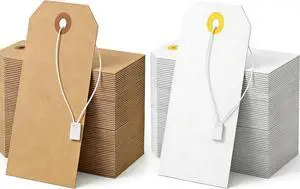 100 Pack Shipping Tags with Strings Included, Blank Hang Tags 4 3/4" x 2 3/8", Assorted White & Kraft Cardstock, Sturdy Marking Tags for Gifts, Clothing, Inventory & Price Tags 100 Pack Shipping Tags with Strings Included, Blank Hang Tags 4 3/4" x 2 3/8", Assorted White & Kraft Cardstock, Sturdy Marking Tags for Gifts, Clothing, Inventory & Price Tags