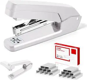 MJMX 360° Rotating Swing-Arm Stapler, 25-Sheet Capacity, with 1000 Staples, 8-Position Lock, ABS Durable Design, for Office/Home/School (White) MJMX 360° Rotating Swing-Arm Stapler, 25-Sheet Capacity, with 1000 Staples, 8-Position Lock, ABS Durable Design, for Office/Home/School (White)