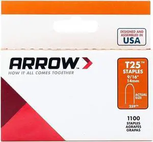 Arrow T25 Series 259 Staple, 5/16 in W Crown, 9/16 in L Leg, Steel Arrow T25 Series 259 Staple, 5/16 in W Crown, 9/16 in L Leg, Steel