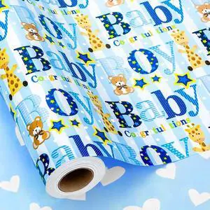 Yarcony Boy Baby Shower Wrapping Paper - 17 Inch X 33 Feet - Reversible Cute Blue Baby Boy Animal Heart Theme Newborn Gift Wrap Paper for 1st Birthday, Baby Shower, Children's Christening, New Mommy Yarcony Boy Baby Shower Wrapping Paper - 17 Inch X 33 Feet - Reversible Cute Blue Baby Boy Animal Heart Theme Newborn Gift Wrap Paper for 1st Birthday, Baby Shower, Children's Christening, New Mommy