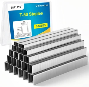 Heavy Duty T-50 Staples Galvanized 2184-Count 5 Sizes 3/8" Crown Heavy Duty T-50 Staples Galvanized 2184-Count 5 Sizes 3/8" Crown