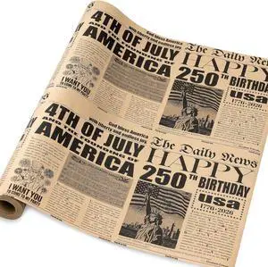 RUSPEPA 250 Years Anniversary Patriotic Wrapping Paper Roll, Vintage Newspaper Independence Day Kraft Gift Wrap with Statue of Liberty Design for 4th of July RUSPEPA 250 Years Anniversary Patriotic Wrapping Paper Roll, Vintage Newspaper Independence Day Kraft Gift Wrap with Statue of Liberty Design for 4th of July