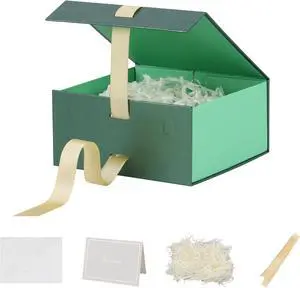 BoxSkivra Green Gift Box with Ribbon 1 Pack 6X6X3 Inch BoxSkivra Green Gift Box with Ribbon 1 Pack 6X6X3 Inch