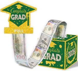 ChillHui 2026 Graduation Money Gifts Pull Box for Cash, Green Golden Class of 2026 Graduation Money Holder for Grad Party ChillHui 2026 Graduation Money Gifts Pull Box for Cash, Green Golden Class of 2026 Graduation Money Holder for Grad Party