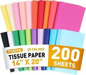 TUXIYA 200 Sheets Tissue Paper,20-Color 14"X20" Tissue Paper for Gift Bags TUXIYA 200 Sheets Tissue Paper,20-Color 14"X20" Tissue Paper for Gift Bags