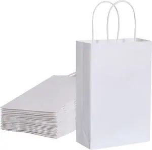 SUNCOLOR White Gift Bags, 24 Pack 8" Small Kraft Paper Bags with Handles for Party Favors, Wedding, Birthday Treats SUNCOLOR White Gift Bags, 24 Pack 8" Small Kraft Paper Bags with Handles for Party Favors, Wedding, Birthday Treats