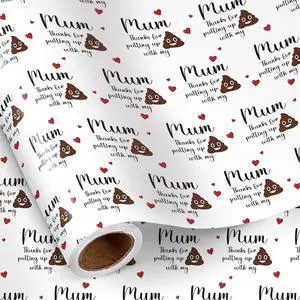 RUSPEPA Funny Mother's Day Wrapping Paper Roll, Mini Roll, Mum Thanks for Putting Up with My Poop Emoji Pattern Gift Wrap for Women, Mom, Mother's Day, Birthday, Gag Gifts, 17 Inches x 16.4 Feet RUSPEPA Funny Mother's Day Wrapping Paper Roll, Mini Roll, Mum Thanks for Putting Up with My Poop Emoji Pattern Gift Wrap for Women, Mom, Mother's Day, Birthday, Gag Gifts, 17 Inches x 16.4 Feet