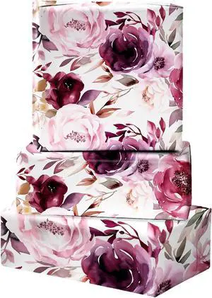 ZINTBIAL Floral Wrapping Paper Roll - Purple Rose Design, 17 Inches x 16.5 Feet, Gift Wrap for Wedding, Bridal Shower, Birthday, Mother's Day,Anniversary, Cut Lines on Back ZINTBIAL Floral Wrapping Paper Roll - Purple Rose Design, 17 Inches x 16.5 Feet, Gift Wrap for Wedding, Bridal Shower, Birthday, Mother's Day,Anniversary, Cut Lines on Back