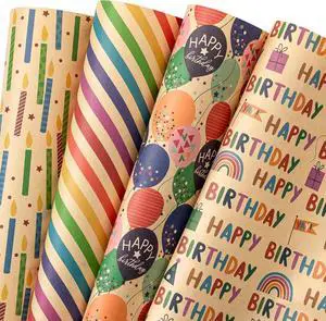 WRAPAHOLIC Kraft Birthday Wrapping Paper Sheet - 12 Sheets Folded Brown Kraft Paper Bright Balloon Design 4 Style for Birthday - 19.7 x 27.5 Inch per Sheet WRAPAHOLIC Kraft Birthday Wrapping Paper Sheet - 12 Sheets Folded Brown Kraft Paper Bright Balloon Design 4 Style for Birthday - 19.7 x 27.5 Inch per Sheet