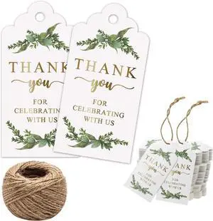 Greenery Gold Gift Tags - 100pcs, Perfect for Baby Showers, Birthdays, Weddings & Bridal Showers, Includes 100ft Natural Jute Twine Greenery Gold Gift Tags - 100pcs, Perfect for Baby Showers, Birthdays, Weddings & Bridal Showers, Includes 100ft Natural Jute Twine