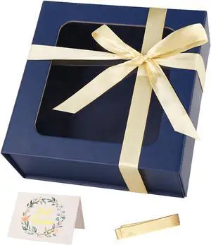 Blue Gift Box with Window, 7.5"x7.5"x3.1" Magnetic Closure Lid Gift Boxes Blue Gift Box with Window, 7.5"x7.5"x3.1" Magnetic Closure Lid Gift Boxes