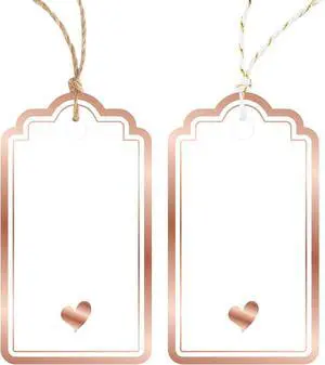 Gift Tags with String Attached 100PCS Foil Rose Gold Heart Paper Tags Gift Tags with String Attached 100PCS Foil Rose Gold Heart Paper Tags