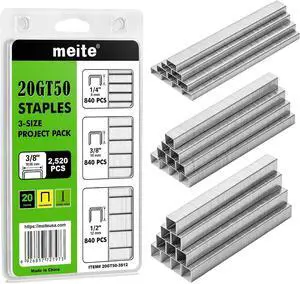 meite T50 Staples, 1/4", 3/8" and 1/2" Leg Staples for Staple Gun, 2,520 Counts, Galvanized, 20 Gauge 3/8 Inch Crown, Ideal for for Upholstery, Construction, Furniture, Crafts meite T50 Staples, 1/4", 3/8" and 1/2" Leg Staples for Staple Gun, 2,520 Counts, Galvanized, 20 Gauge 3/8 Inch Crown, Ideal for for Upholstery, Construction, Furniture, Crafts