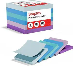 Staples PopUp Sticky Notes, 3" x 3", Watercolor Colors, 600 Sheets DispenserReady Decorative Notes for Planning & Journaling Staples PopUp Sticky Notes, 3" x 3", Watercolor Colors, 600 Sheets DispenserReady Decorative Notes for Planning & Journaling