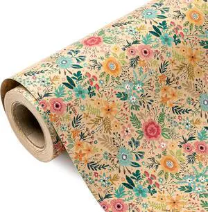 WRAPAHOLIC Kraft Floral Wrapping Paper Roll - Mini Roll - 17 Inch x 9.8 Feet - Spring Summer Garden Flower Design Perfect for Wedding, Bridal Shower, Birthday WRAPAHOLIC Kraft Floral Wrapping Paper Roll - Mini Roll - 17 Inch x 9.8 Feet - Spring Summer Garden Flower Design Perfect for Wedding, Bridal Shower, Birthday
