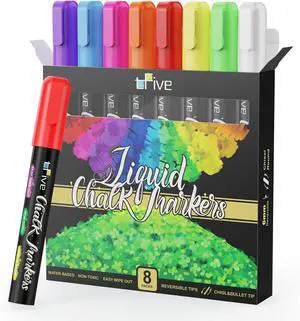TFIVE 8 Colors Liquid Chalk Markers with 24 Labels, Reversible Tip TFIVE 8 Colors Liquid Chalk Markers with 24 Labels, Reversible Tip