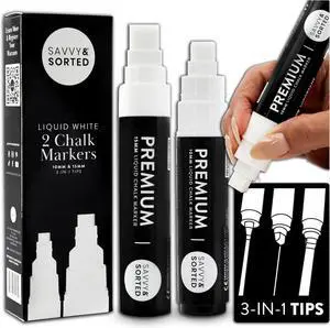 White Chalk Markers for Blackboard, 2PK 10 and 15mm Bold Marker for Glass Window, Washable Chalkboard Markers Paint Board Jumbo Chalk Pens White Chalk Markers for Blackboard, 2PK 10 and 15mm Bold Marker for Glass Window, Washable Chalkboard Markers Paint Board Jumbo Chalk Pens