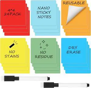 Crtiin 24 Pack Dry Erase Sticky Notes Reusable Whiteboard Stickers Washable Erasable Self Sticker with 2 Whiteboard Markers for School Office Labels Lists Reminder (Colorful, 3 x 3 Inch) Crtiin 24 Pack Dry Erase Sticky Notes Reusable Whiteboard Stickers Washable Erasable Self Sticker with 2 Whiteboard Markers for School Office Labels Lists Reminder (Colorful, 3 x 3 Inch)