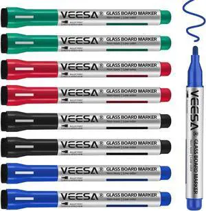 VEESA Glass Board Markers, 8 Count, Magnetic, Bullet Tip, 4 Assorted Colors VEESA Glass Board Markers, 8 Count, Magnetic, Bullet Tip, 4 Assorted Colors
