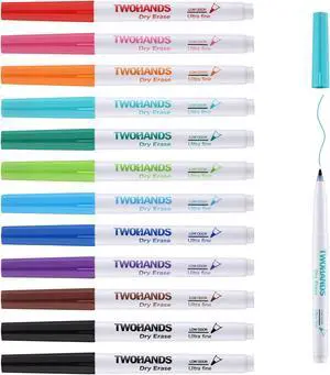TWOHANDS Dry Erase Markers Ultra Fine Tip, Assorted Colors 0.7mm 12 Count TWOHANDS Dry Erase Markers Ultra Fine Tip, Assorted Colors 0.7mm 12 Count