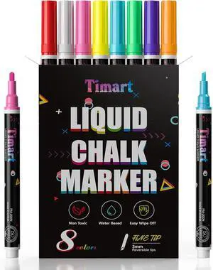 Timart Liquid Chalk Markers, 3mm Fine Tip Chalk Pens, 8 Colors Timart Liquid Chalk Markers, 3mm Fine Tip Chalk Pens, 8 Colors