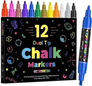 12 Dual Tip Liquid Chalk Markers - Erasable Marker Pens for Blackboard, Chalkboard Signs, Glass, Chalk Pens Wet Erase Makers for Bar Menu, School,Wedding Sign, Just Married Car Windows Decorations 12 Dual Tip Liquid Chalk Markers - Erasable Marker Pens for Blackboard, Chalkboard Signs, Glass, Chalk Pens Wet Erase Makers for Bar Menu, School,Wedding Sign, Just Married Car Windows Decorations