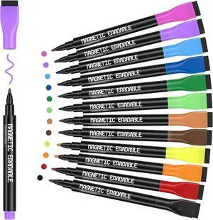 12pcs Colorful Magnetic Whiteboard Markers, 1mm Fine Tip White Board Pens 12pcs Colorful Magnetic Whiteboard Markers, 1mm Fine Tip White Board Pens
