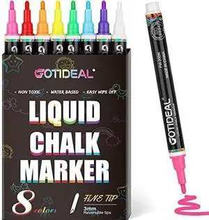 GOTIDEAL Liquid Chalk Markers, Fine Tip 8 Colors GOTIDEAL Liquid Chalk Markers, Fine Tip 8 Colors