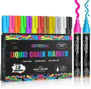 GOTIDEAL Chalk Markers, 12 Colors Liquid Chalk Markers for Blackboard GOTIDEAL Chalk Markers, 12 Colors Liquid Chalk Markers for Blackboard
