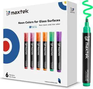 maxtek Dry Erase Markers, Neon Colors, 6 Count maxtek Dry Erase Markers, Neon Colors, 6 Count