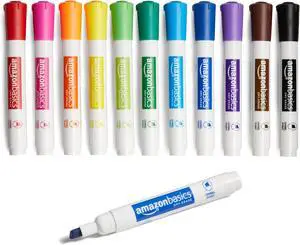 Amazon Basics Dry Erase Whiteboard Markers, Chisel Tip, Low-Odor, Assorted Colors, 12-Pack, Erase Easily Amazon Basics Dry Erase Whiteboard Markers, Chisel Tip, Low-Odor, Assorted Colors, 12-Pack, Erase Easily