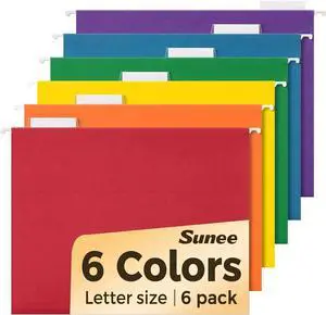 SUNEE Hanging File Folders, 6 Pack Letter Size Hanging File Folders with 1/5-Cut Tabs, Ideal for Home and Office Organization and Papers Classification,Assorted Colors SUNEE Hanging File Folders, 6 Pack Letter Size Hanging File Folders with 1/5-Cut Tabs, Ideal for Home and Office Organization and Papers Classification,Assorted Colors