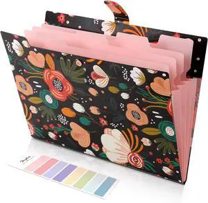SKYDUE Expanding File Folder with 5 Pockets, Floral Accordion File Organizer for Important Document, Portable Receipt Paper Organizer, School Office Supplies Black SKYDUE Expanding File Folder with 5 Pockets, Floral Accordion File Organizer for Important Document, Portable Receipt Paper Organizer, School Office Supplies Black