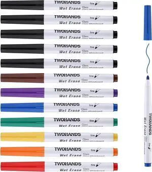 TWOHANDS Wet Erase Markers Fine Tip, 8 Colors, 12 Count TWOHANDS Wet Erase Markers Fine Tip, 8 Colors, 12 Count