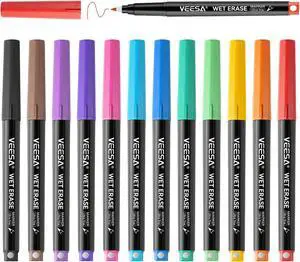 VEESA Magnetic Wet Erase Markers, Ultra Fine Tip (0.7mm),12 Colors VEESA Magnetic Wet Erase Markers, Ultra Fine Tip (0.7mm),12 Colors