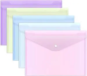 EOOUT 5pcs Plastic Envelopes Folders, Plastic Poly Folders for Documents, File Folders with Snap Closure, A4 Size, Letter Size, for School and Office Supplies EOOUT 5pcs Plastic Envelopes Folders, Plastic Poly Folders for Documents, File Folders with Snap Closure, A4 Size, Letter Size, for School and Office Supplies