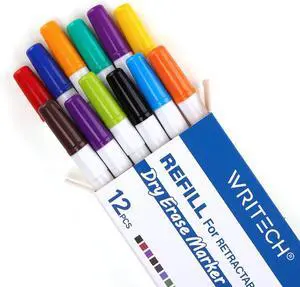 WRITECH Dry Erase Marker Refills, Low Odor Assorted Colors Ink 12ct WRITECH Dry Erase Marker Refills, Low Odor Assorted Colors Ink 12ct