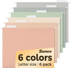 SUNEE Hanging File Folders, 6 Pack Letter Size Hanging File Folders with 1/5-Cut Tabs, Ideal for Home and Office Organization and Papers Classification,Morandi Colors SUNEE Hanging File Folders, 6 Pack Letter Size Hanging File Folders with 1/5-Cut Tabs, Ideal for Home and Office Organization and Papers Classification,Morandi Colors