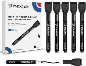 maxtek Magnetic Black Dry Erase Markers, 6 Count Fine Tip Whiteboard Markers with Eraser, Thin Markers Low Odor for Classroom, Office, Home maxtek Magnetic Black Dry Erase Markers, 6 Count Fine Tip Whiteboard Markers with Eraser, Thin Markers Low Odor for Classroom, Office, Home