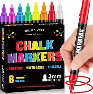 SILENART Liquid Chalk Markers - 8 Vibrant Colors - Chalkboard Markers for Blackboard Glass Window Car Dry Erase Board Acrylic Calendar Board Whiteboard- Wet Erase SILENART Liquid Chalk Markers - 8 Vibrant Colors - Chalkboard Markers for Blackboard Glass Window Car Dry Erase Board Acrylic Calendar Board Whiteboard- Wet Erase